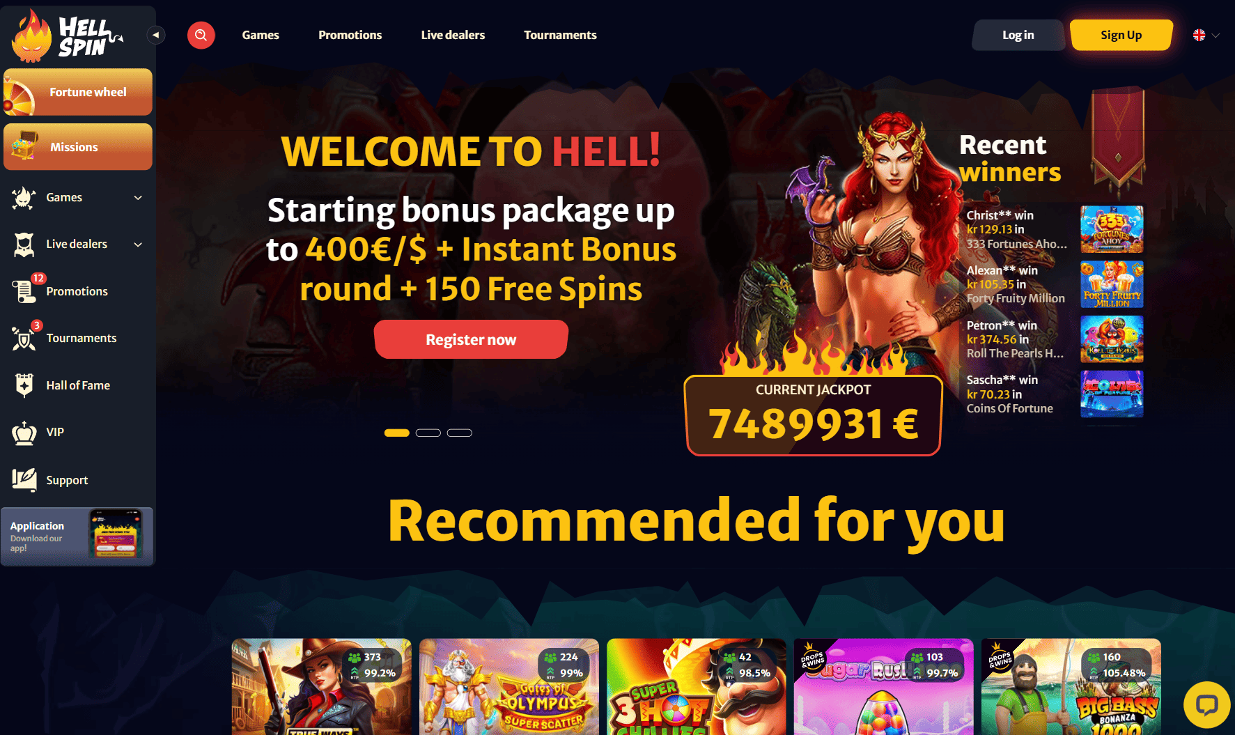 Hellspin Casino App kezelőfelület mobiltelefonon